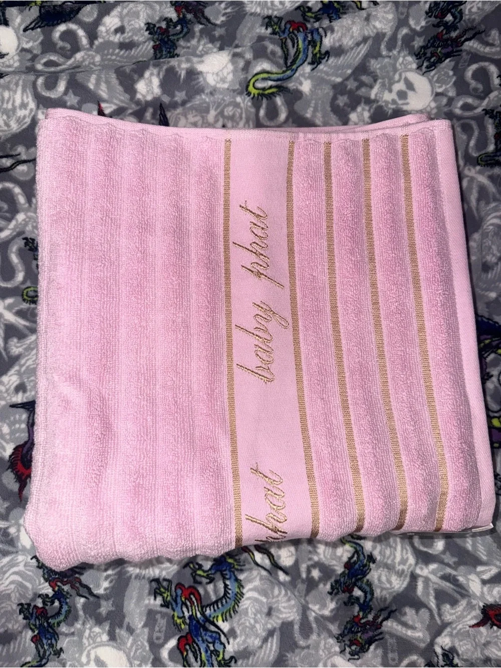 Baby Phat Pink and Gold Stripe Bath Towel Set